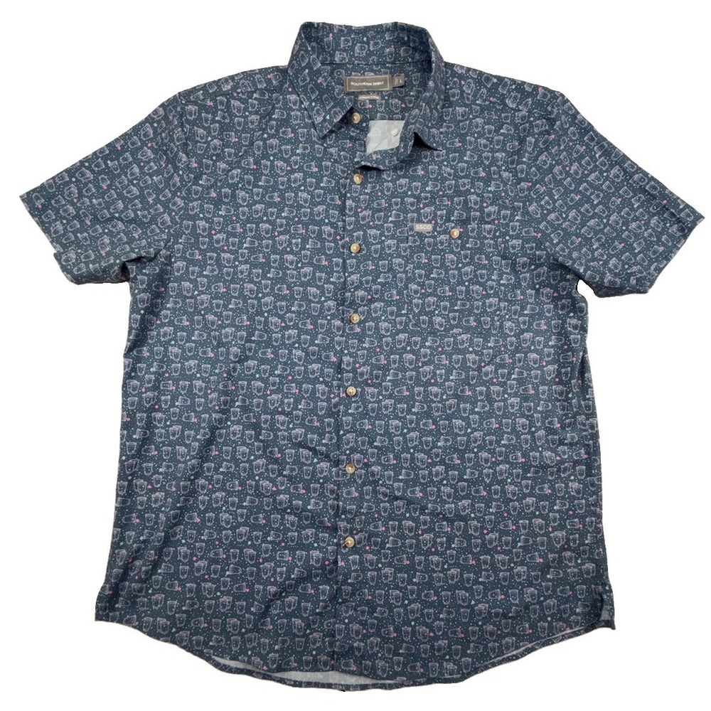 Southern Shirt SSCO Performance Button Up Men's L Colorful Beer Pong Stretch